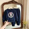 Conjunto de moletom infantil redondo estilo coreano de desenho animado para primavera e outono, conjunto de duas peças de roupas infantis para meninas, calça jogger solta, em estoque