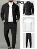 Conjunto de Chaqueta de Otoño para Hombre de Amazon Transfronterizo con Bolsillos con Cremallera, Patrón de Gofre + Camiseta Conjunto de 3 Piezas