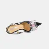 Zapatos de tacón alto sin espalda con cristales, talla grande 35-46, tacón de aguja, moda francesa, punta fina poco profunda, sandalias de charol