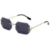 Gafas de sol sin montura de moda europeas y americanas transfronterizas, sentido de alta gama para hombre, gafas de sol con ribete poligonal para mujer 2025