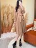 Vestido de Manga Larga Miyake para Mujer, Lujo Accesible, Gama Alta, Cárdigan de Botones Sencillos Holgado, Con Cordones, Falda de Longitud Media a la Moda