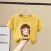 Camiseta de Algodão Puro de Manga Curta para Meninas, Novo Estilo 2025 para Crianças Maiores, Blusa Estilosa Fina de Verão, Camiseta Respirável de Manga Meia-Manga na Moda