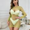 Lingerie Sexy Popular Europeia e Americana Transfronteiriça Bodysuit de Cor Sólida Transparente com Renda de Rede Meia-Calça de Rede Roupa de Rede Tentação Vazada