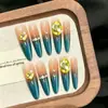 Uñas Azules Francesas Hechas a Mano Portátiles al por Mayor Lujo Accesible Parches para Manicura Degradada 10 Piezas Mariposa Perla Manicura Uñas Portátiles
