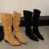 Botas Caídas de Tacón Alto con Punta Puntiaguda Color Caqui para Mujer 2026 Nuevas Botas de Montar de Tubo Largo Ajustadas para Primavera, Otoño e Invierno