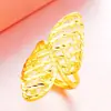 Anel Aberto Largo Banhado a Ouro Vietnamita para Mulheres, Cor Duradoura, Item Clássico de Casamento Mais Vendido, Anel Feminino de Latão Banhado a Ouro Real