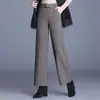 Pantalones de Pierna Ancha de Lana Engrosada para Mujer Ropa de Invierno Adelgazantes Versátiles de Cintura Alta Sueltos Largos Caída Espiga Casual Rectos