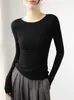 Outono e Inverno Estilo Francês Lã Alemã Fio Yangtze Tricô Elegante para o Trabalho Sem Costura Gola Uma Linha Camisa Básica