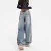 Jeans Wide-Leg Laranja Infantil # Design de Strass Lavado para Mulheres, Caimento Solto, Emagrecedor, Único, Versátil, Perna Reta, Calça Comprida.