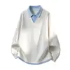 Moletom polo de casal com design de nicho outonal estilo coreano 2026 com visual de duas peças falsas