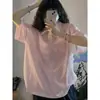 Top rosa con cuello, marca de moda estilo americano, camiseta de manga corta 100% algodón para mujer, nuevo modelo verano 2026, playera de estilo holgado y casual