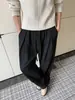 Calça de moletom cinza escuro plissada para homens, calça esportiva de malha larga e fluida para outono, calça casual de perna larga moderna estilo americano