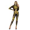 2024 Halloween Nuevo Esqueleto Rosa Dorada Ropa de Actuación Escénica Impresa en 3D Ajustada Elástica Ropa de Una Pieza para Hombre y Mujer