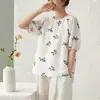 Camisa de Botones Estilo Chino Estampada, Top Adelgazante de Algodón y Lino para Mujer, Nuevo Estilo Verano 2026, Camisa Elegante Holgada