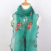 Bufanda Bordada de Moda para Mujer Nueva Primavera y Otoño Protector de Cuello Versátil Estilo Étnico Larga Delgada de Malla con Volantes Bufanda de Seda