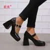 Juyuan productos en stock desean comercio exterior nuevo estilo moda europeo y americano talla grande tacón grueso punta cuadrada hebilla zapatos de vestir de moda para mujer