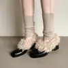 Mocasines Retro para Mujer Forrados de Felpa Zapatos de Algodón Calientes Punta Cuadrada Slip-ons Tacón Grueso Zapatos Pequeños de Cuero