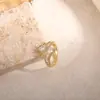 Anillo Abierto de Moda Transfronteriza Europea y Americana Incrustado con Diamantes de Zirconia Hoja Jade Hetian Anillo para Dedo Índice de Alta Versión No Desvanecible para Hombres y Mujeres