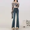 Pantalones de Mezclilla Azules Vintage Micro La Jeans para Mujer 2024 Tendencia Nuevo Otoño e Invierno Estilo Americano Cintura Alta Adelgazantes Elásticos de Herradura Acampanados