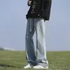 Jeans Adolescente Masculino Primavera e Outono Vintage Cintura Elástica Elástica Calças Masculinas Estilo Americano High Street Retas Calças Longas Largas para Meninos