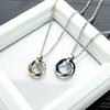 Moda Japonesa y Coreana de Origen Transfronterizo Sencilla Combinable Acero de Titanio Collar de Pareja Personalizado Joyería con Colgante de Tres Anillos y Diamante para Hombres y Mujeres