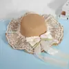 Sombrero de Paja Estilo Francés Ondulado para el Sol para Mujeres al Aire Libre en Verano, de Alta Gama, Ala Ancha, Lazo de Encaje, Protección Solar