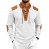 Camiseta henley casual holgada retro de punto gofrado para hombre de comercio exterior transfronterizo europeo y americano, primavera y otoño, de manga larga con cordón medieval