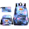 Mochila Escolar One Piece Luffy Transfronteiriça Mochila de Ombro Estojo de Lápis Bolsa de Lona de Três Peças Grande Capacidade Rei dos Piratas