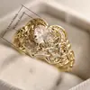 Anillo Floral de Zirconia Microincrustada Transfronterizo Nuevo de Huajie, Anillo de Corazón con Diamantes Completos Estilo Minimalista Joyería al Por Mayor