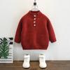 Suéter Rojo para Niños, Nuevo Tejido Grueso Otoño e Invierno 2025, Suéter Básico de Punto de Cuello Alto para Niños