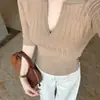 Top de punto estilo francés con cuello en V y manga media para mujer, camiseta estilo old money, ajuste slim de verano, hombro normal, cintura anudada, polo de manga corta