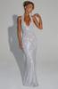 Vestido Halter Sin Mangas de Cuello en V Profundo para Mujer, Verano 2025, Vestido Bodycon Ceñido a la Cintura con Lentejuelas en la Espalda, Vestido Estilo Vacaciones