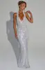 Vestido Sexy de Tirantes sin Mangas con Escote en V Profundo para Mujer, Nuevo Estilo Verano 2025, Elegante Vestido Bodycon Ceñido a la Cintura, con Lentejuelas y Espalda Descubierta