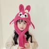 2160 sombrero infantil orejas movibles caricatura conejo bufanda sombrero integrado bebé invierno protección para las orejas gorro de punto