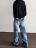 Jeans rectos desgastados lavados de alta costura para hombre, nuevo diseño de primavera y otoño, pantalones largos anchos casuales holgados vintage