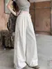 Pantalones de Encaje Patchwork Huecos de Pierna Ancha para Mujer, Diseño Delgado de Verano, Cintura Alta, Sueltos, Adelgazantes, Caídos, Casuales de Seda Hielo