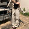 Jaqueta Camisa de Manga Longa Listrada Estilo Preguiçoso Proteção Solar Feminina Conjunto de Duas Peças Verão Temperamento Casual Calças de Perna Larga