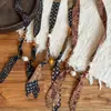 Colar Cachecol de Seda com Contas de Girassol Cáqui Retrô Design Único Feminino Acessórios de Corrente para Suéter Ajustável