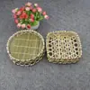 Cesta redonda quadrada de bambu trançado com duas alças Cesta de frutas Cesta de bambu Prato para doces e lanches Artesanato especial Prato de bambu