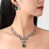 Brincos de Corrente Europeus e Americanos Pingente Colar de Strass Joias Femininas Gotas de Água Esmeralda Acessórios de Moda para Noiva Transfronteiriço