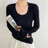 Suéter de Capa Base para Mujer, Chica Sexy Cuello U Corte Bajo 2022 Otoño e Invierno Tejido Manga Larga Top Interior para Mujer