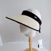 Chapéu Viseira de Palha com Proteção UV para Verão Feminino, Chapéu de Sol Dobrável, Chapéu de Palha Liso sem Aba, Chapéu de Proteção Solar, Tendência