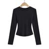 Desejo Puro Garota Quente Sexy Slim-Fit Cintura Ampulheta Justa Top Outono e Inverno Interno Pequeno Gola Redonda Pulôver Camiseta Manga Longa