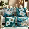 Funda de almohada floral azul degradado de lino transfronteriza de primavera para oficina, dormitorio, sofá, personalizable al por mayor