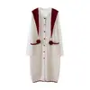 Mujeres Embarazadas Otoño Invierno Dulce Holgado Bloque de Color Chaleco Vestido Suéter Chal con Pompones Rojos Conjunto de Capa Base Tejida