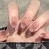 [Otoño] Uñas Portátiles, Rubor Mocha Cacao, Líneas de Brillo Plateado Pintadas a Mano, Estilo Fresco, Uñas Removibles