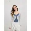 Conjunto de Camisola com Patchwork de Renda Floral + Colete para Mulheres, Design de Nicho, Novo Estilo de Verão, Emagrecedor, Top Versátil