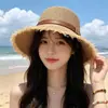 Sombrero de Sol de Ala Ancha para Vacaciones en la Costa para Mujeres 2026 Verano Sombrero de Paja con Borde Deshilachado Protección Solar para Viajes al Aire Libre Sombrero de Sol Versátil