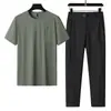 Pantalones Largos Frescos Traje de 6 Piezas para Hombre Verano Transpirable Camiseta Casual Elástico Sms 2025 Ropa Deportiva Transfronteriza Seda de Hielo 56