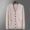 Cárdigan 100% Lana Pura Manga Corta para Hombre Otoño Invierno Cuello en V Holgado Casual de Negocios Tejido Prendas de Abrigo
